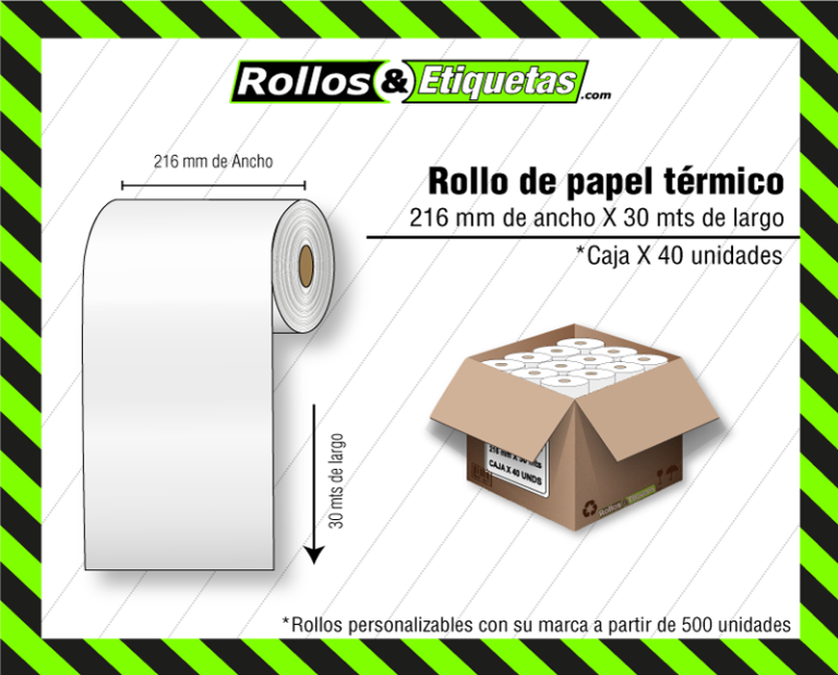 Ficha técnica de rollo de papel térmico de 216mm para FAX